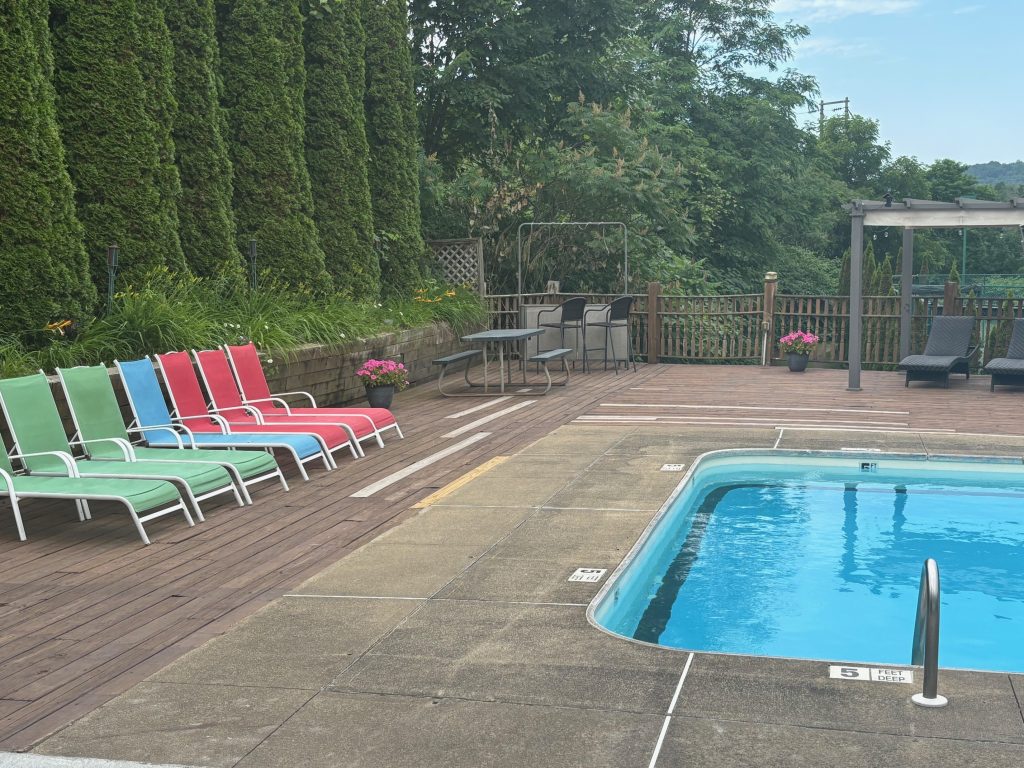 Colorful loungers by the pool